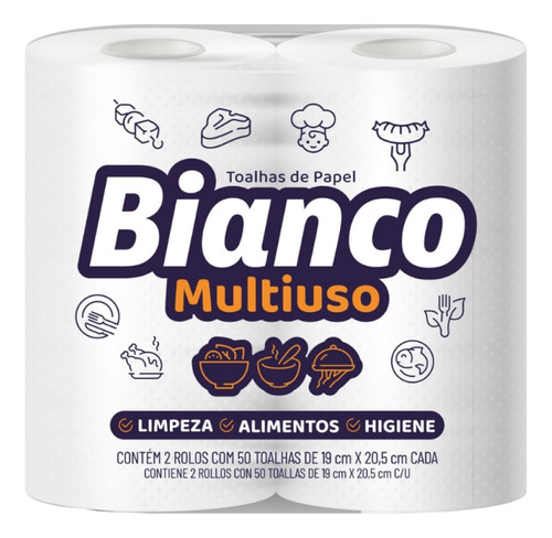 Toalha De Papel Bianco Multiuso Ultra Absorção 2x50 Folhas 