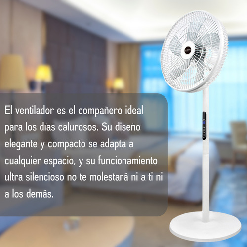 Ventilador De Piso Con Control Remoto Cantidad de aspas 5 Estructura Blanco Aspas Gris Diámetro 30 cm Frecuencia 60Hz Material de las aspas Plástico