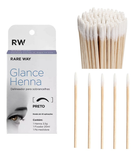 Kit Henna Glance Sobrancelha Com 100 Aplicadores Madeira Top