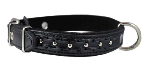 Piel Autentica Trenzada Tachonado Perro Collar Negro 125 An