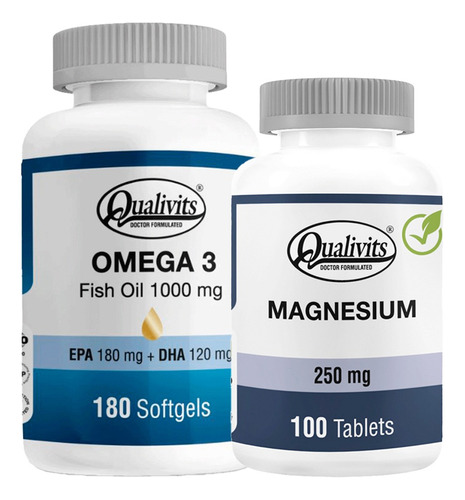 Magnesio 250 Mg + Omega 3 X 180 Cápsulas - Qualivits Sabor Natural