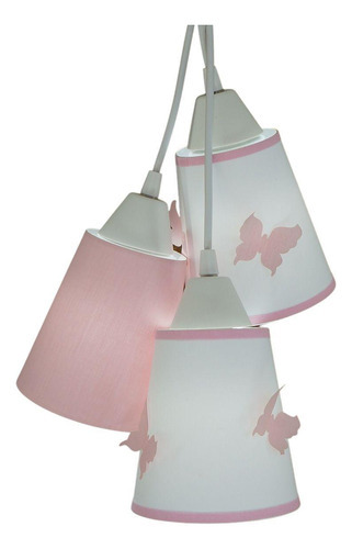 Lustre Pendente Luminária Teto Com Borboletas Rosa E Branco