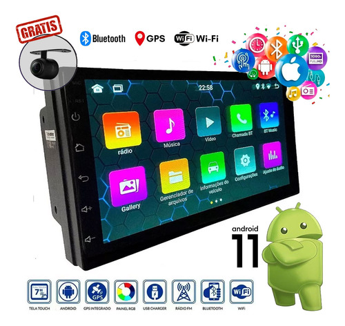 Central Multimidia Universal Slim Android 11 Wifi Gps 7p Cam