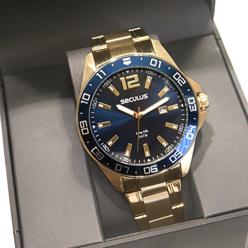 Relógio Seculus Masculino Analógico Dourado Long Life Barato