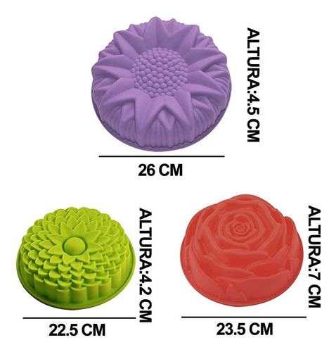 A A Kit 3 Moldes Repostería Silicona Flores Pastel Redondo