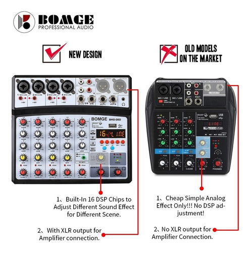 Consola Mezcladora Bomge BMG-06D 6 Canales con Bluetooth DSP Color Negro