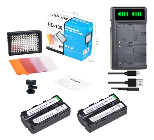 Foco Led 160 + 3 Filtros Colores + Cargador + 2 Baterías