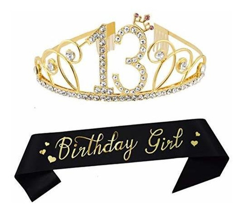 Paquetes De Fiesta - 13th Birthday Gold Tiara And Sash Happy