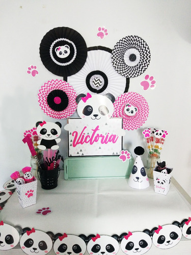 Kit Decoracion Cumpleaños Oso Panda Roseta Bonete Guirnalda