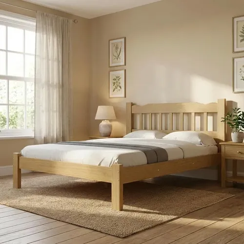 Cama de Casal Queen em Madeira Maciça Reforçada Repleta Nogueira