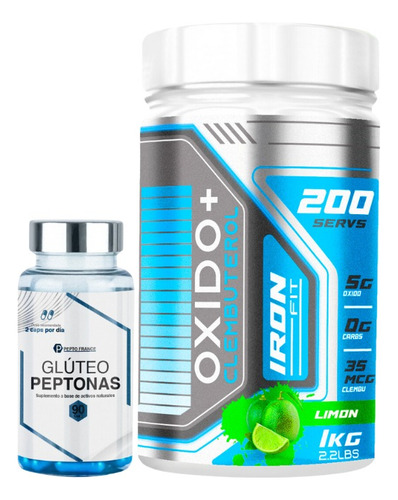 Glúteo Peptona + Óxido Nítrico + Clembu Iron Fit 1kg Sin Sabor - Limón