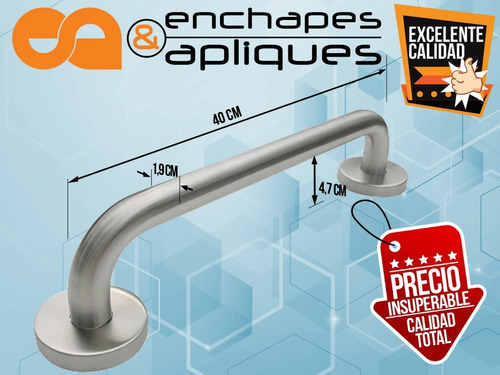 Imagen 3 de 4 de Manija Baño-puerta Barra De Seguridad Acero Inox 19x400 Mm