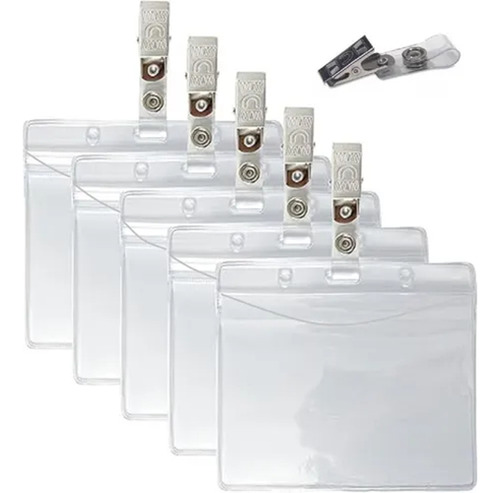 Porta Credencial 10 X 7,5 Cm Con Broche Cocodrilo X20 Uni Transparente