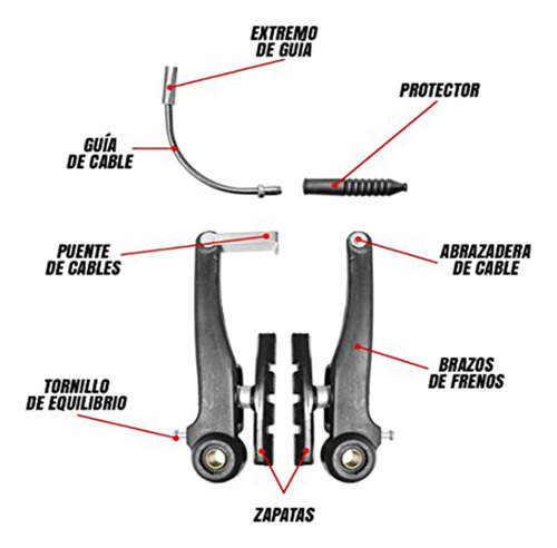 Kit Completo De Frenos V-brake Para Bicicleta Mtb Ruta Paseo Color Negro