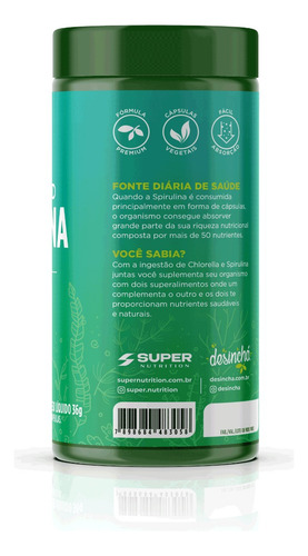 Spirulina Premium 60 Cápsulas Concentradas Sabor Sem Sabor