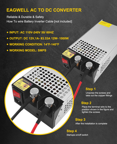 Conversor De Fonte De Alimentação Eagwell 12v 1000w Ac Para