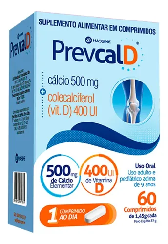 Prevcal Cálcio Elementar 500mg + 400ui Vit D3 60comprimidos Sabor Sem Sabor