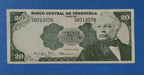 Billete De 20 Bs De 1977 S-7, Leve Uso.