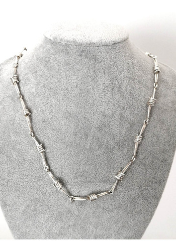 Collar Para Hombre Alambre De Puas De Plata Ley .925 60cm Color Plateado