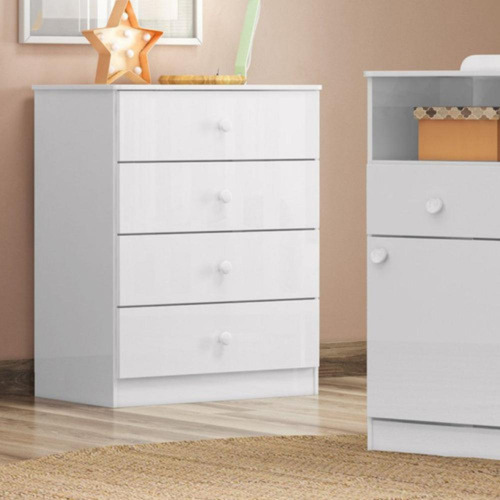 Cômoda Infantil Labirinto Branco 4 Gavetas Beleza E Praticidade Para O Quarto E Enxoval Do Bebê