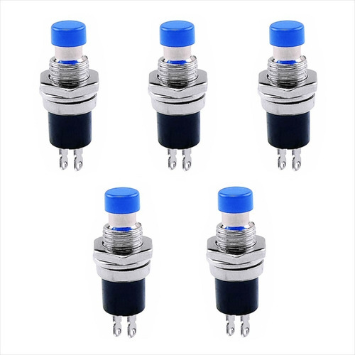 Pack 5 X Mini Pulsador Pbs-110, Azul, Momentáneo,250v