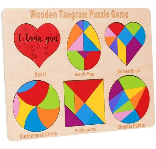 Juguete Madera Tangramas Puzzle Rompecabezas 6 En 1 Zk-143