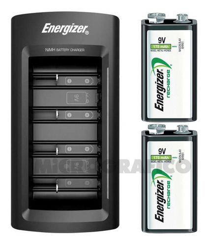 Pack Energizer Cargador Universal + 2 Baterías Recargable 9v