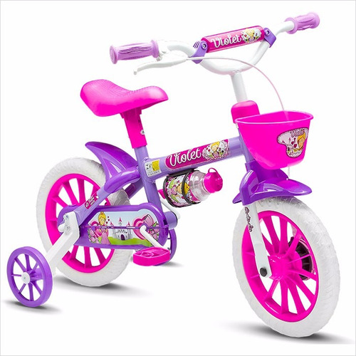 Bicicleta Infantil Feminina Nathor Aro 12 Violeta Com Branco
