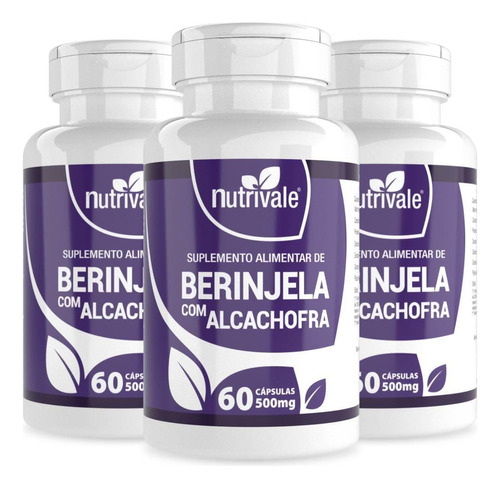 Kit 3x Berinjela Extrato Seco Alcachofra 500mg 60 Cápsulas