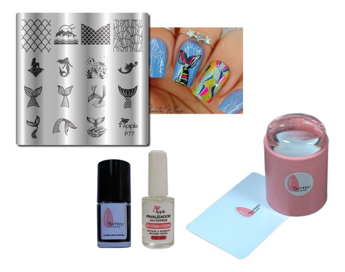 Imagem 1 de 9 de Kit Placas E Carimbos De Unhas Sereia P77