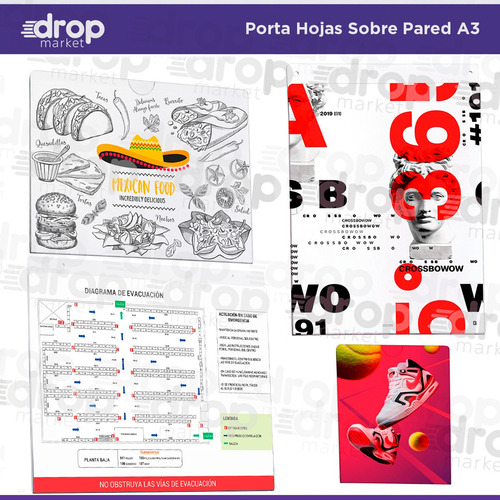 Imagen 5 de 10 de Porta Hojas A3 Acrílico Sobre Pared Transparente X 1 U.