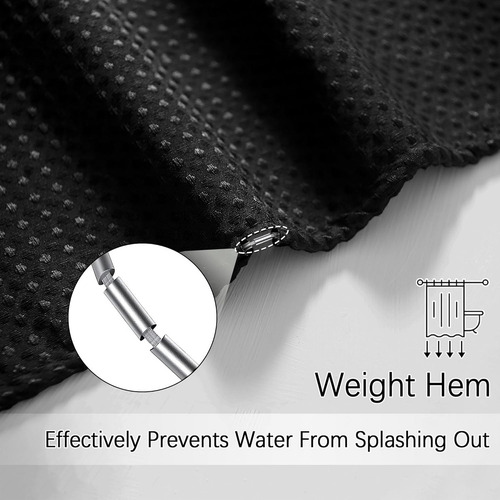 Cortina De Baño De Tela Para Ducha Impermeable 1.8m+ganchos Negro
