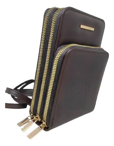 Bolsa Shoulder Bag Carteira Transversal Porta Celular Rápido Cor Liso Marrom
