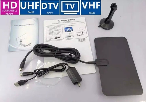 Imagen 4 de 6 de Antena Tv Digital Hd Interior 3m Tdt + Amplificador + Base