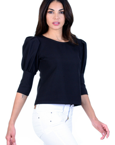 Ka1859 Blusa Strech Elegante Cuello Redondo Manga Aglobada C