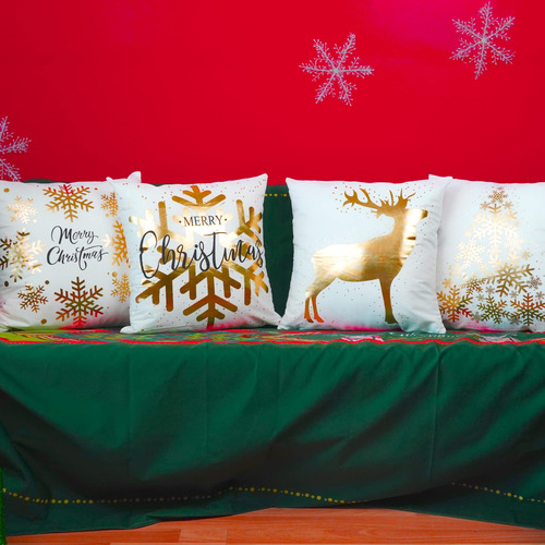 Fundas De Cojín Onway Christmas, Color Dorado Y Blanco, 45 X