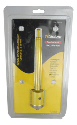 Serra Copo Diamantada 35mm Com Haste Encaixe 3/8pol Titanium