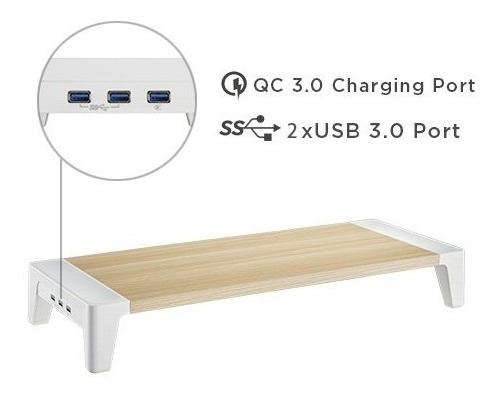 Soporte Elevador De Monitor Blanco Para iMac Pc Hub Usb 3.0
