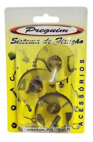 Cartela Ventosa Silicone Preguim 40mm Com 03 Pecas  78983120