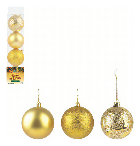 Kit 4 Bolas De Natal Dourada Enfeite Natalino Vermelho 8cm Cor Dourado/Jade