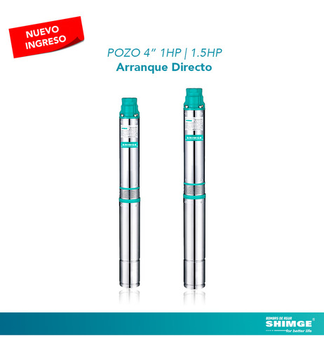 BOMBA SUMERGIBLE POZO PROFUNDO 4” PARA AGUA SHIMGE 4SPM 8/9 CON ARRANQUE DIRECTO 1.5 HP 220V 12000 L/H