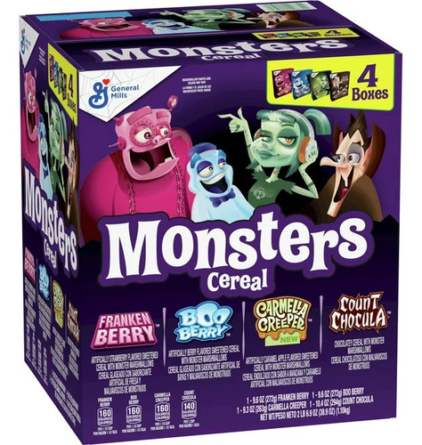 4-pk Cereal Monsters Franken Berry Boo Berry Count Chocula