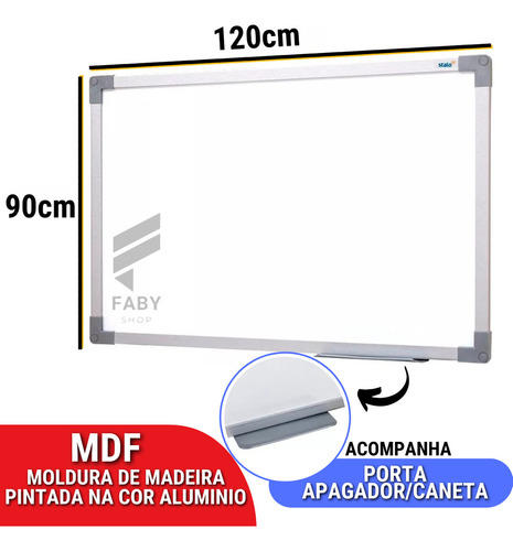 Lousa Quadro Branco Grande 120x90cm Para Escritorio Sala De Aula Com 4 Canetas Mais Apagador Kururuá