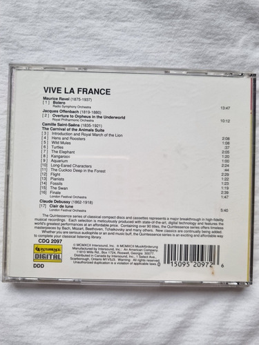 Cd Vive La France Ravel Debussy Saint-saens (Usado)