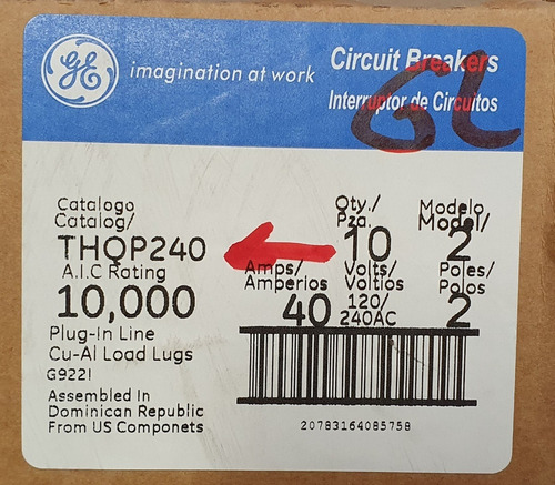 Imagen 5 de 5 de Pastilla Termomagnética General Electric Thqp 240