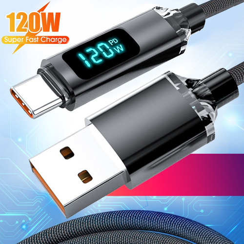 Cable De Carga Usb Tipo C De 120 W Con Pantalla Digital Led