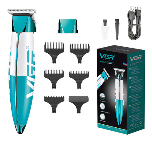 Máquina Corta Pelo Trimmer Patillera Vgr V-958 Recargable Color Blanco Y Verde
