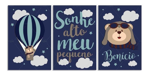 Placas  Quadros Quarto Infantil Bebê Urso Aviador Balão