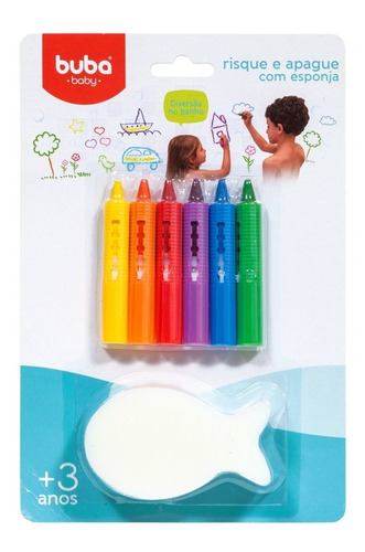 Imagem 4 de 9 de Giz De Colorir No Banho Risque E Apague C/ Esponja Buba 7472