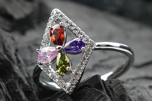 Imagen 5 de 9 de Anillo Plata Ley .925 Rombo Flor Regalo Elegante Mujer Mama